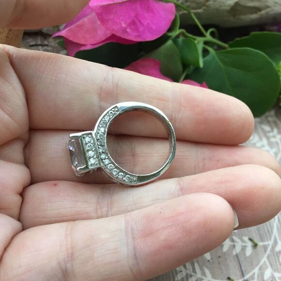 Solid Sterling Silver Square Cz Solitaire Engagement Wedding Fashion Ring Size 8 - Picture 8 of 9